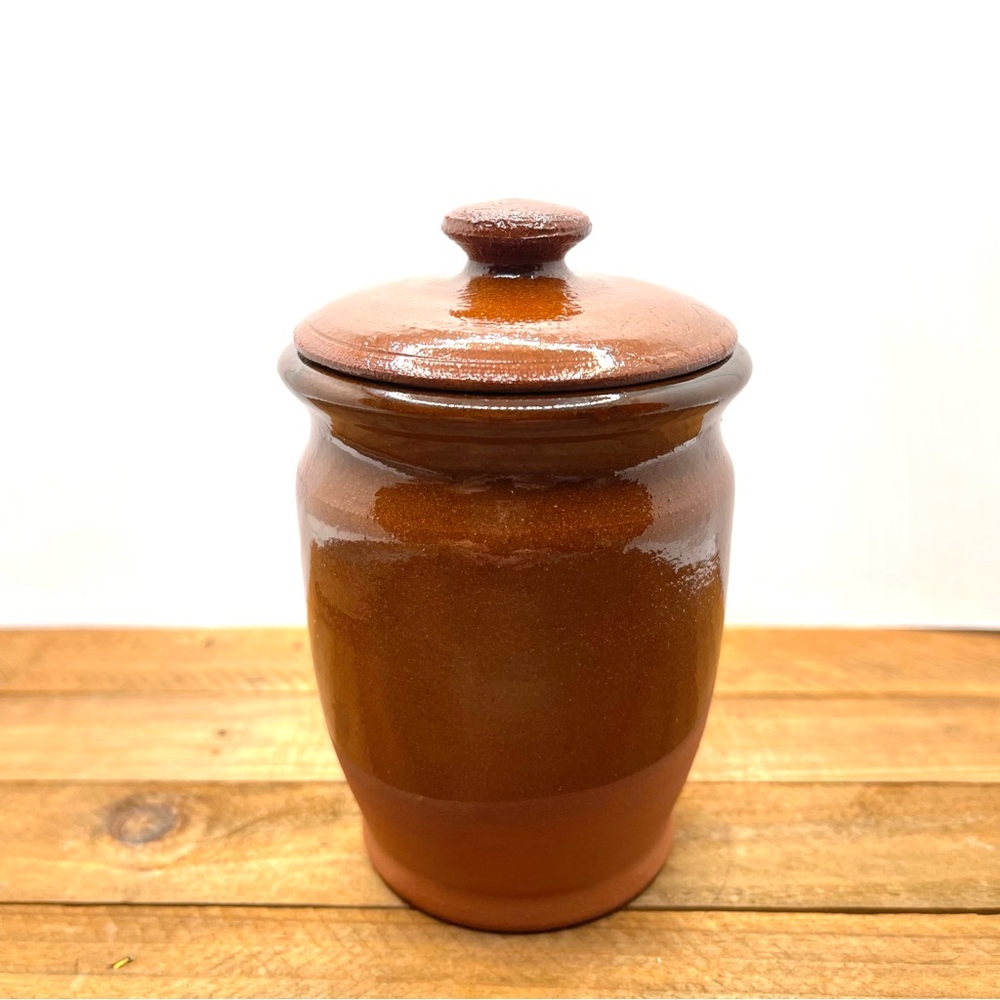 Handmade Small Brown Glazed Ceramic Jar with Lid